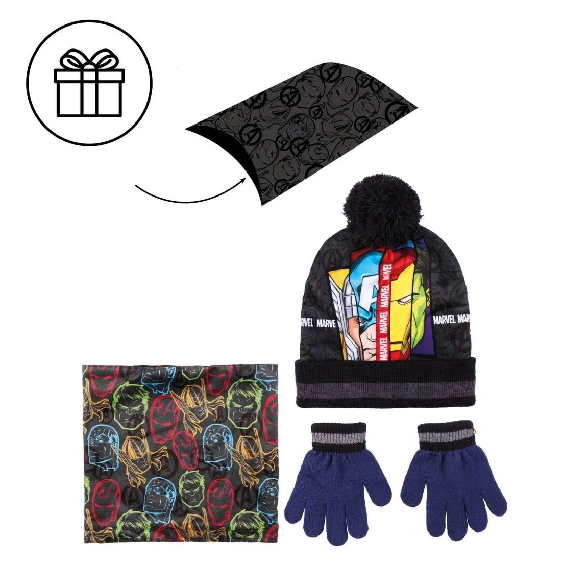 Cerda AVENGERS - Set Bonnet Pompon + Gants + Tour De Cou - 3Pc Enfant 1 Cerda AVENGERS - Set Bonnet Pompon + Gants + Tour De Cou - 3Pc Enfant