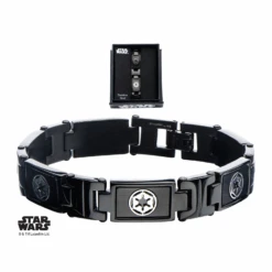 STAR WARS - Black PVD Plated Galactic Empire Symbol Link Bracelet